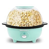 Elite Gourmet EPM330M Automatic Stirring 3Qt. Popcorn Maker Popper, Hot Oil Popcorn Machine with Measuring Cap & Built-in Reversible Serving Bowl, Great for Home Party Kids, Safety ETL Approved, Mint