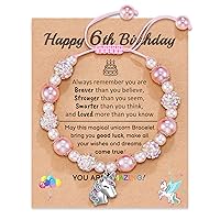 HGDEER Unicorn Birthday Gifts for 3-10 Year Old Girls, Adjustable Pink Pearl Unicorn Charm Bracelet for Girls Daughter Granddaughter Niece