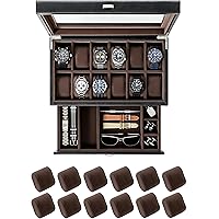 TAWBURY Bayswater 12 Slot Watch Box with Drawer (Black) with a Set of 12 Extra-Small Pillows to Fit 5.5-6.5