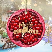 Merry Christmas Fruit Pattern Pomegranate Ceramic Ornament Christmas Tree Round Ornament Double Sides Printed Ceramic Porcelain for Christmas Tree Decoration Xmas Party Decorations 3
