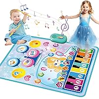 2 in 1 Baby Floor Piano and Drum Set Play Mat, Music Toy for 1 2 3 Years Old Girls Boys, Early Educational Baby Toy 12-18 Months, Toddler Toys 1-2, Birthday Gift for 1-5 Year Old (35.43*27.56 inches)