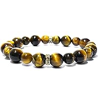Bracelet - Tiger Eye Natural Crystal Bead Bracelet Size 10MM + 8MM Natural Chakra Balancing Crystal Healing Stone