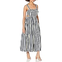 MOON RIVER Women's Ruffled Back Tie Cut-Out Shirred Tiered Midi Dress