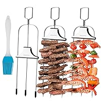 3PCS Grilling Savant 3 Way Skewers,14 Inch Metal Skewers for Grilling,Easy to Use Push Bar Slider, BBQ Accessory, Perfect for Meat,Veggies,Fruits,Marshmallow Roasting Sticks Grill Kabob Skewer.