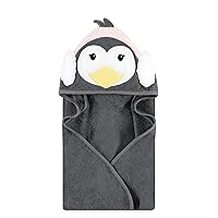 Hudson Baby Unisex Baby Cotton Animal Face Hooded Towel, Earmuff Penguin, One Size