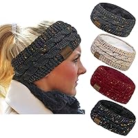Loritta 4 Pack Womens Winter Headbands Fuzzy Fleece Lined Ear Warmer Cable Knit Thick Warm Crochet Headband Gifts