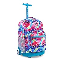 J World New York Sunrise Kids Rolling Backpack for Girls Boys Teen. Roller Bookbag with Wheels, Tie Dye, 18