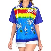 LA LEELA Button Down Shirt for Women Casual Beach Party Short Sleeve Vacation Blouse Shirt Summer Button Up Dress Hawaiian Shirts Blouses for Women XL Upside Down Palm, Royal Blue