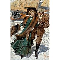 ICE SKATERS SPRINGTIME LITTLE BO PEEP J. C. LEYENDECKER ART PRINT - 7 IN x 10 IN - MATTED TO 11 IN x 14 IN - BLACK MATS ONLY