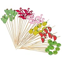 Cocktail Picks, Acerich 200 Pack Bamboo Sticks for Flamingo Party Decorations, Food Picks Toothpicks with Flamingo Pineapple Shapes Cocktail Picks for Drinks Luau Party Decorations