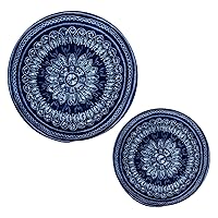 ALAZA Navy Blue Mandala Boho Trivets for Hot Dishes 2 Pcs,Hot Pad for Kitchen,Trivets for Hot Pots and Pans,Large Coasters Cotton Mat Cooking Potholder Set
