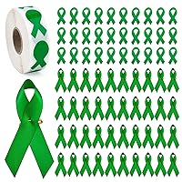 WANDIC 100pcs Green Ribbon Satin Pins and 500 Pcs Green Ribbon Awareness Stickers Liver Cancer Environment Issue Mental Health Awareness