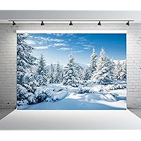BELECO 10x8ft Fabric Winter Snow Forest Backdrop White Xmas Trees Wintry Scene Alps Photography Background for Christmas New Year Event Party Decorations Banner Holiday Photo Background Photo Props