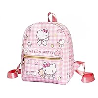 Anime KT Cat Backpack Mini Cute Cartoon Daily Travel Bag All Over Printed Checkered Daypack Travel Hiking Backpack Red