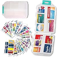 Pill Organizer with Medicine Labels Travel Daily Pill Container Mini Medication Organizer Storage Pill Organizer Travel Essentials Pill Case 7 Day Pill Organizer(White & 146 Lables)