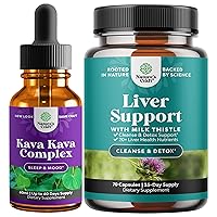 Bundle of Potent Liquid Kava Kava Drops - Calming High Concentration Kava Extract and Liver Cleanse Detox & Repair Formula - Herbal Liver Support Supplement