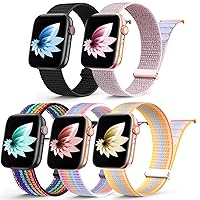 5 Pack Nylon Sport Loop Band Compatible with Apple Watch Bands 38mm 40mm 41mm 42mm 44mm 45mm 49mm Men Women, Adjustable Wristband Stretchy Strap for iWatch Serie 9 Ultra SE2 SE 8 7 6 5 4 3 Starlight