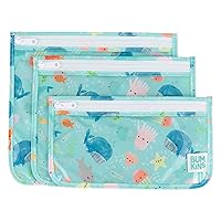 Bumkins Travel Bag, Toiletry, TSA Approved Pouch, Zip Bag, Quart Size Airline Compliant, Clear-Sided, Baby, Diaper Bag Organization, Makeup, Accessories, Packing, Set of 3 Sizes, Ocean Life Blue