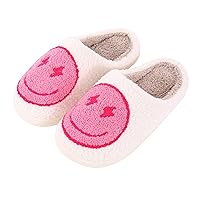 Retro Lightning Bolt Smile Face Slippers Soft Plush Comfy Warm Fuzzy Slippers Women's Cozy House Slippers