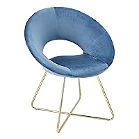 Modern Velvet Accent Upholstered Make-up Stool Home Office Guest Reception Dining Leisure Lounge Chairs with Golden Legs Set of 1,Blue