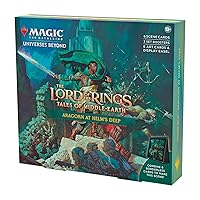 Magic The Gathering The Lord of The Rings: Tales of Middle-Earth Scene Box - Aragorn at Helm’s Deep (6 Scene Cards, 6 Art Cards, 3 Set Boosters + Display Easel)
