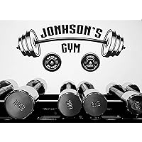Custom Name Gym Wall Decal - Personalized Fitness Wall Decal - Fitness Wall Art Mural - Gym Name with Barbell - Wall Decor - Wall Decal for Business Center Home Decoration (Wide 15