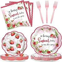 100PCS Strawberry Baby Shower Party Plates Napkins Forks Supplies Set Sweet Berry Tableware Party Supplies A Berry Sweet Baby Is On The Way Strawberry Dinnerware Decorations Favors 25 Guests