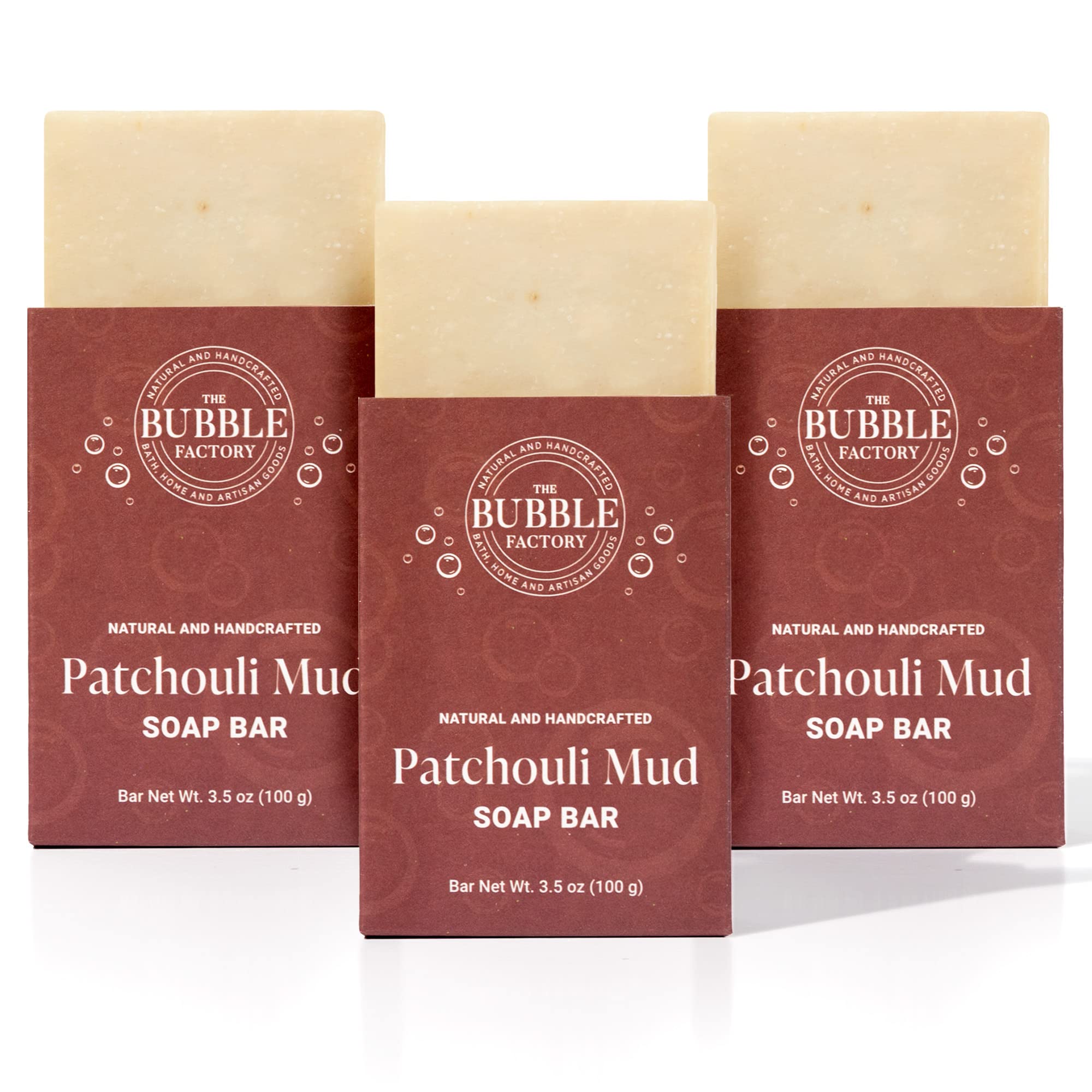 The Bubble Factory Patchouli Mud - Handmade in the USA, Palm Oil Free, All Natural Bar Soap, 3 Bars