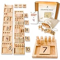 LITTLE BUD KIDS Counting Pegs - A Ten Frame Math Game with Addition and Subtraction Flash Cards, A Wooden Montessori Math Toy & Math Manipulatives Number Peg Boards for Kids 3 4 5 6 7