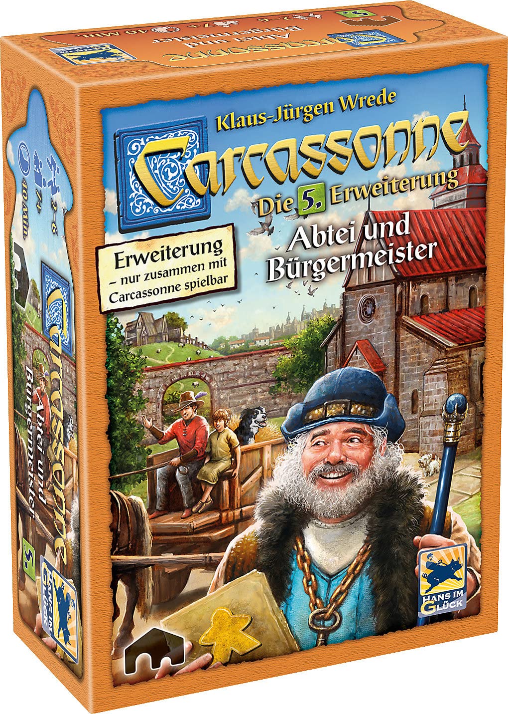 Asmodee | Hans im Glück | Carcassonne - Abbey and Mayor | 5th Expansion | Family Game | Board Game | 2-6 Players | from 7+ Years | 40+ Minutes | German Language