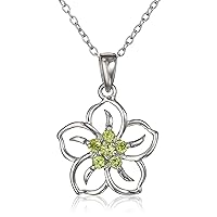 Genuine or Created Gemstone Birthstone Flower Pendant Necklace with Chain in Sterling Silver, 18