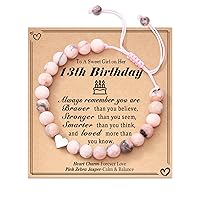 Happy Birthday Bracelets Gifts for 8-13 Year Old Girls, Pink Zebra Natural Stone Heart Charm Bracelets Gifts for Girls Daughter Granddaughter Niece