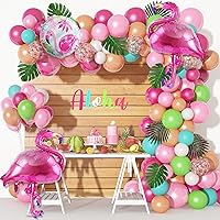 137Pcs Tropical Balloon Arch Garland Kit, Flamingo Luau Balloons of Hot Pink Rose Gold Fruit Green Blue & Palm Leaves for Tropical Party Decorations Hawaiian Aloha Birthday Wedding Decor
