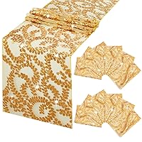 Gold Table Runner 12Packs 12x72 Inch Flower Sequin Table Runners for Party Decorations Birthday Wedding Engagement Bridal Baby Shower Bachelorette Holiday Celebration