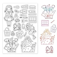 GLOBLELAND Woman Makeup Pattern Clear Stamps Lovely Womans Transparent Silicone Stamp Seal for Card Making Decoration and DIY Scrapbooking