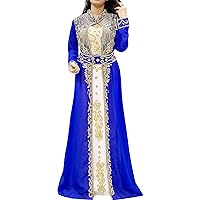 Royal Blue and Gold Beaded Work Women Moroccan Kaftan Dress with Jacket Wedding Guest Party wear Caftan