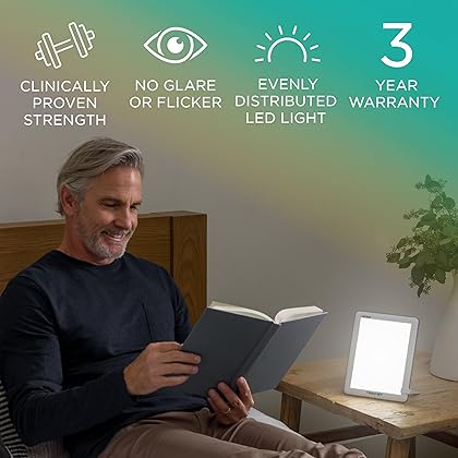 Verilux® HappyLight® Lucent - One-Touch Light Therapy Lamp with 10,000 Lux, UV-Free, LED Bright White Light & Detachable Stand for Boosting Mood & Improving Sleep
