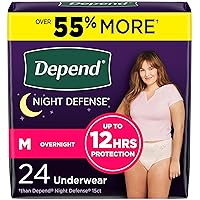Depend Night Defense Adult Incontinence & Postpartum Bladder Leak Underwear for Women, Disposable, Overnight, Medium, Blush, 24 Count, Packaging May Vary