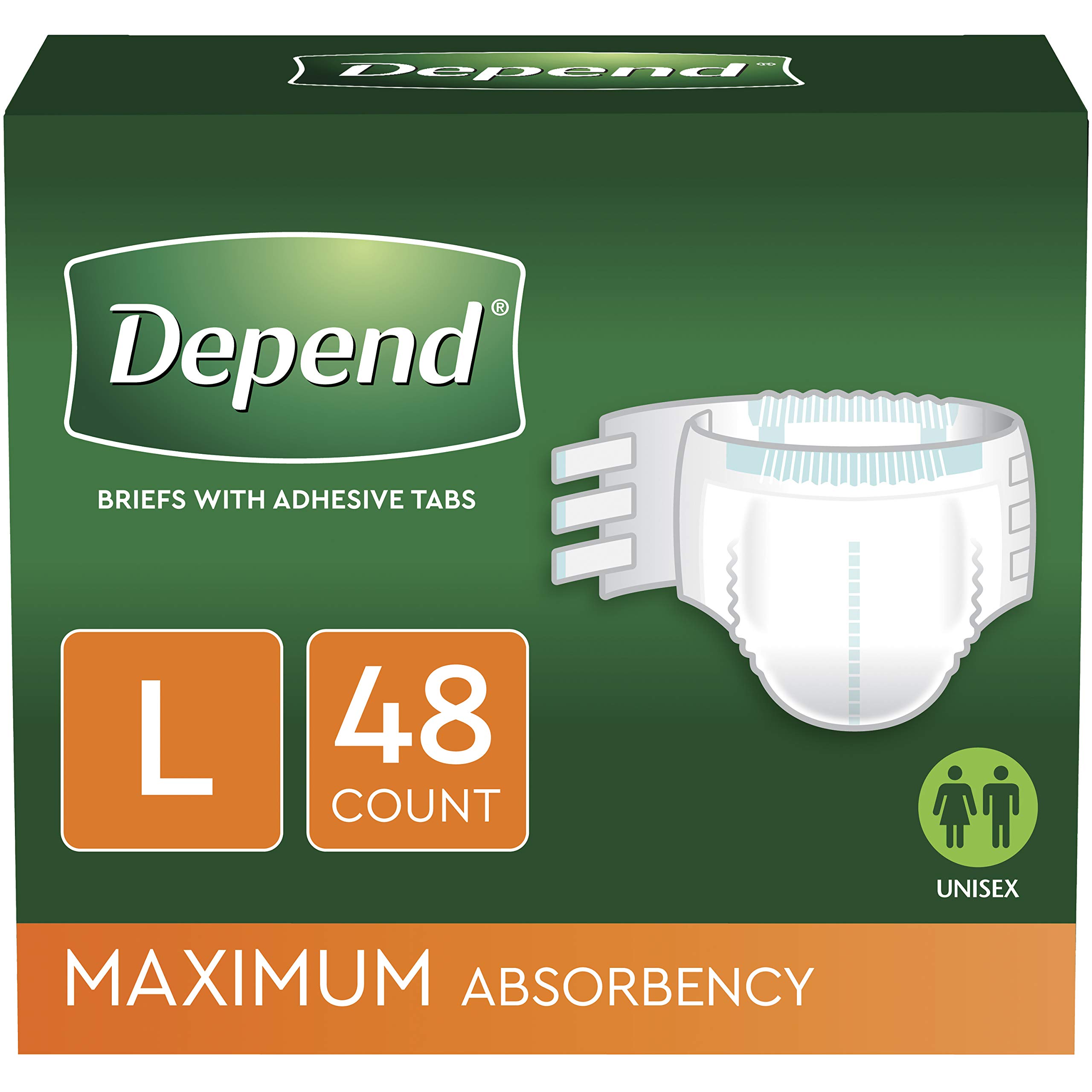 Depend Incontinence Protection with Tabs, Unisex, Large (35–49