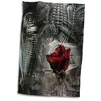 3D Rose Image of Steampunk Metal with Red Rose Hand Towel, 15
