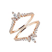 Uloveido Women's 925 Sterling Silver Marquise Cut CZ Stack Rings Set 2pcs Crown Wedding Engagement Guard Enhancer WR133