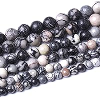 Round Loose Beads Natural Gem Beads Crystal Energy Stone Beads for Jewelry Making DIY Bracelet Necklace (Black net Work, 6MM)
