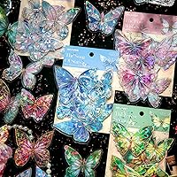 Butterfly Stickers Set, 80 Pcs Scrapbook Stickers, Holographic Glitter Sticker Decals, 3D Transparent Waterproof Stickers for Water Bottles Laptop Bullet Journal Planners Arts Craft Collage