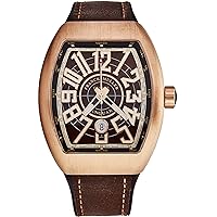Franck Muller Vanguard Mens Titanium Swiss Automatic Watch - Tonneau Brown Face with Luminous Hands, Date and Sapphire Crystal - Brown Fabric/Rubber Strap Swiss Made Watch for Men 45SCCIRBRNBRN