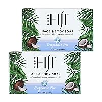 Coco Fiji Soap Bar for Face and Body Infused With Organic Coconut Oil, Fragrance Free, Essential Oil, Natural Soap for Moisturizing & Pore Purifying Skin, 7 oz,Pack of 2