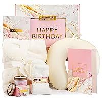 Birthday Gift Basket for Women - Happy Birthday Gift Basket For Her w/Memory Foam Pillow, Blanket, Candle, Socks, Journal, and Card - Curated Birthday Gift Set and Happy Birthday Gift Box for Women