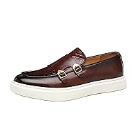 Men's Monk Strap Buckle Loafers Slip-on Flat Chunky Sole Casual Dress Shoes
