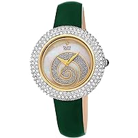 Burgi Swarovski Crystals Dial - Unique Sparkle Swirl Mother of Pearl On Dial - Genuine Leather Strap Women's Watch - BUR209