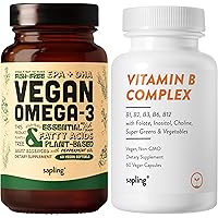 Vegan Omega 3 & Vegan Vitamin B Complex Bundle - Plant-Based DHA & EPA Fatty Acids, Essential B Vitamins with Whole Food Blend, B1, B2, B3, B5, B6, B7, Folate