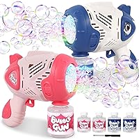 Roberly 2 Pack Bubble Gun Machine - 20 Holes Bubble Guns for Kids Ages 4-8 with 4 Bottles Refill Solution LED Light, Bubble Blaster Outdoor Toy Gifts Wedding Birthday Party Favor Basket Stuffers